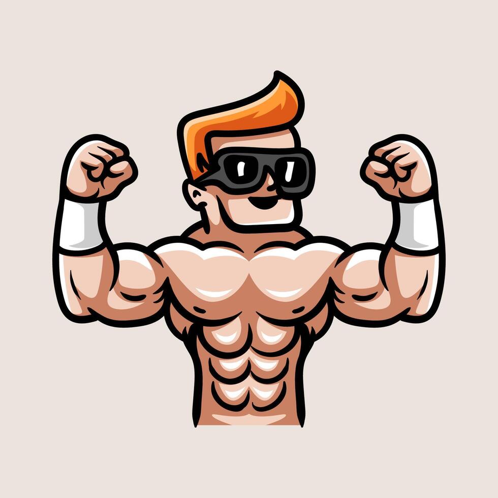 fun cartoon of strong man guy character isolated drawing line art style sketch classic vintage design illustration vector