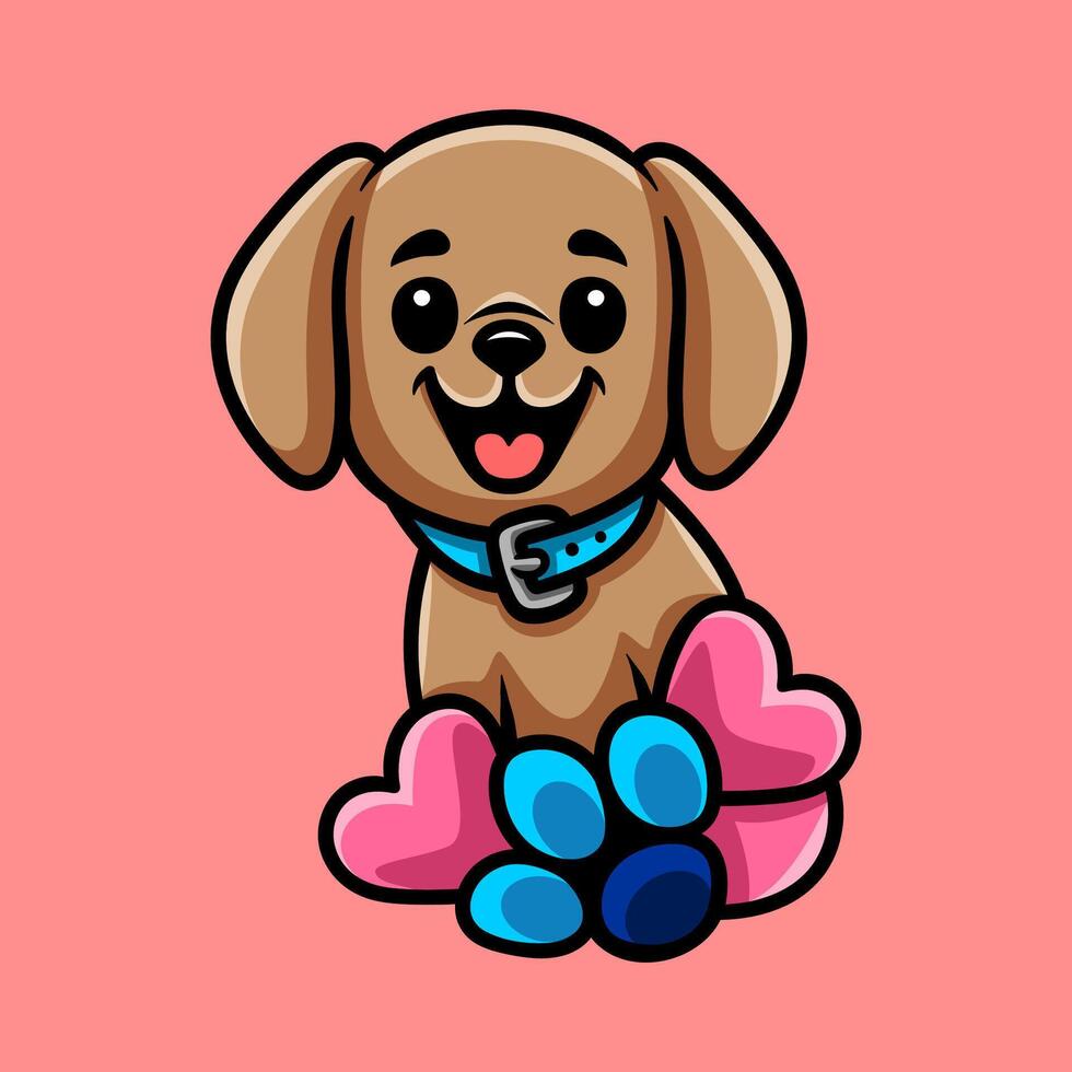 fun cartoon of dog love character isolated drawing line art style sketch classic vintage design illustration vector
