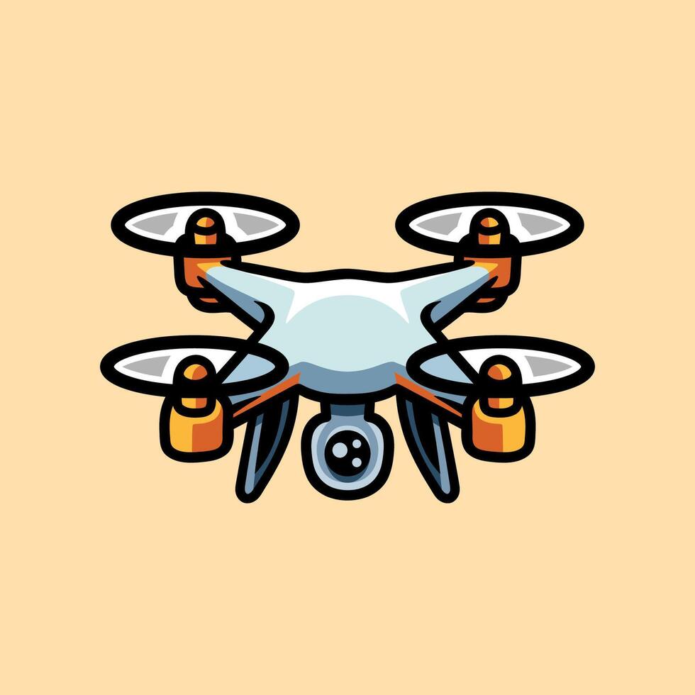 cool drone with camera colored isolated drawing line art style sketch classic vintage design illustration vector