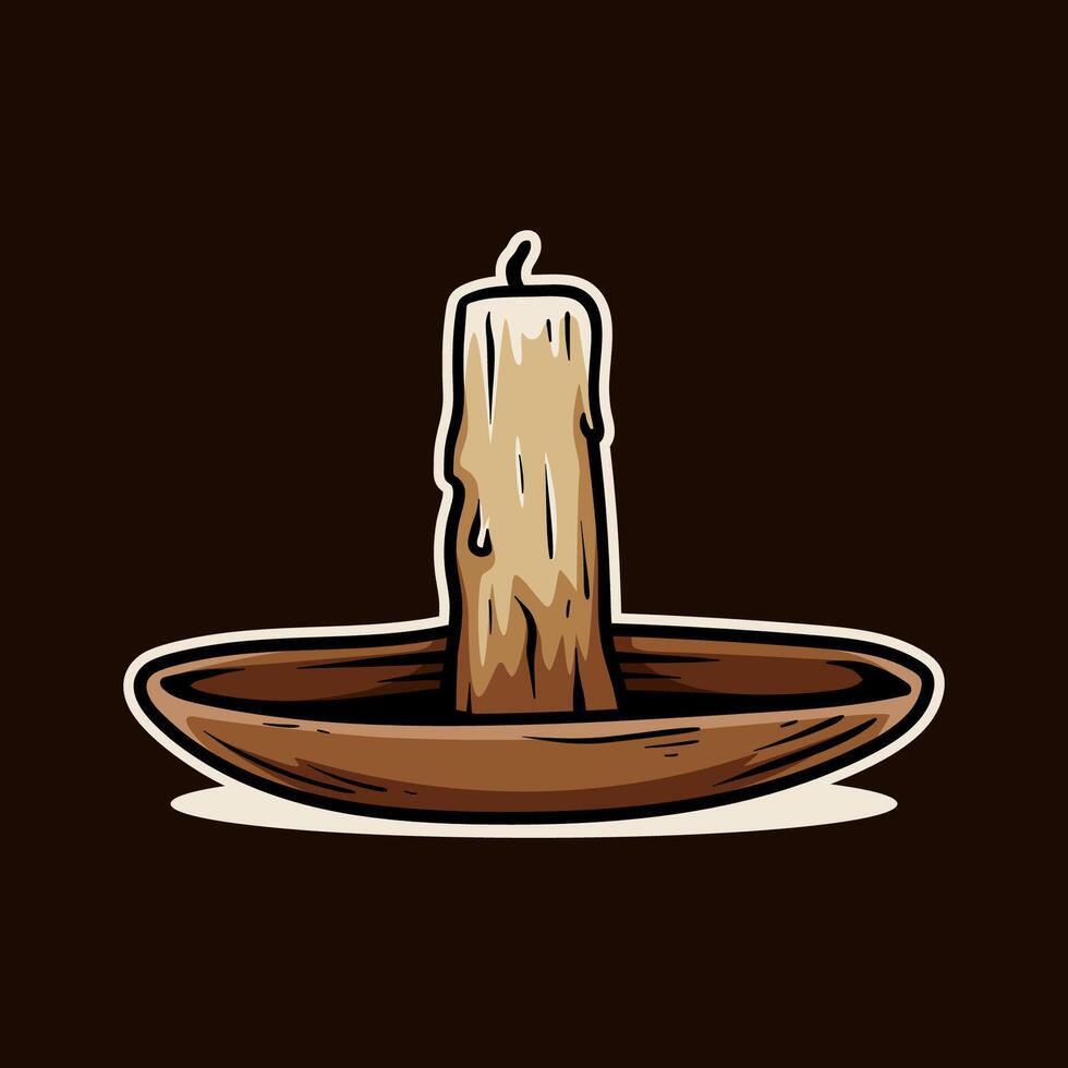 old candle and plate isolated drawing line art style sketch classic vintage design illustration vector