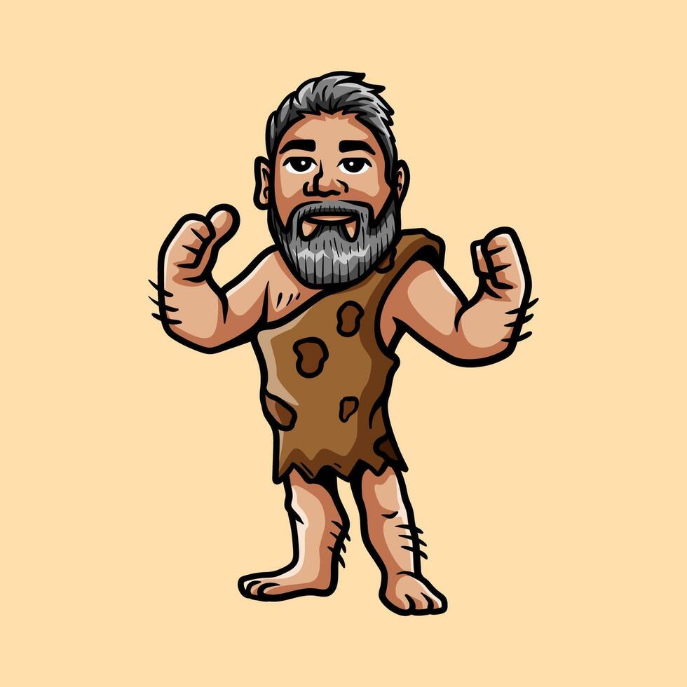 strong caveman cartoon character isolated drawing line art style sketch classic vintage design illustration vector