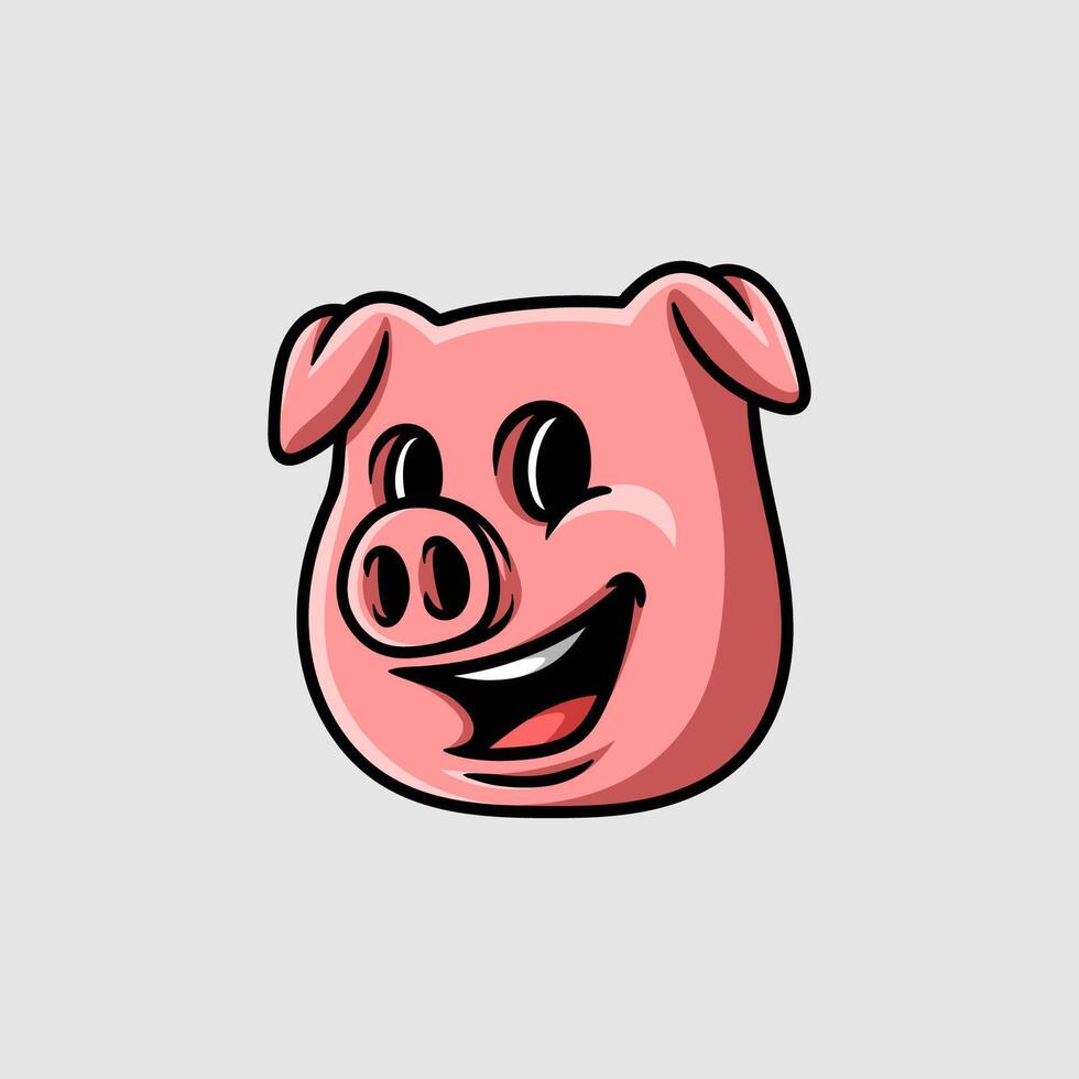 fun cartoon of pig head character isolated drawing line art style sketch classic vintage design illustration vector