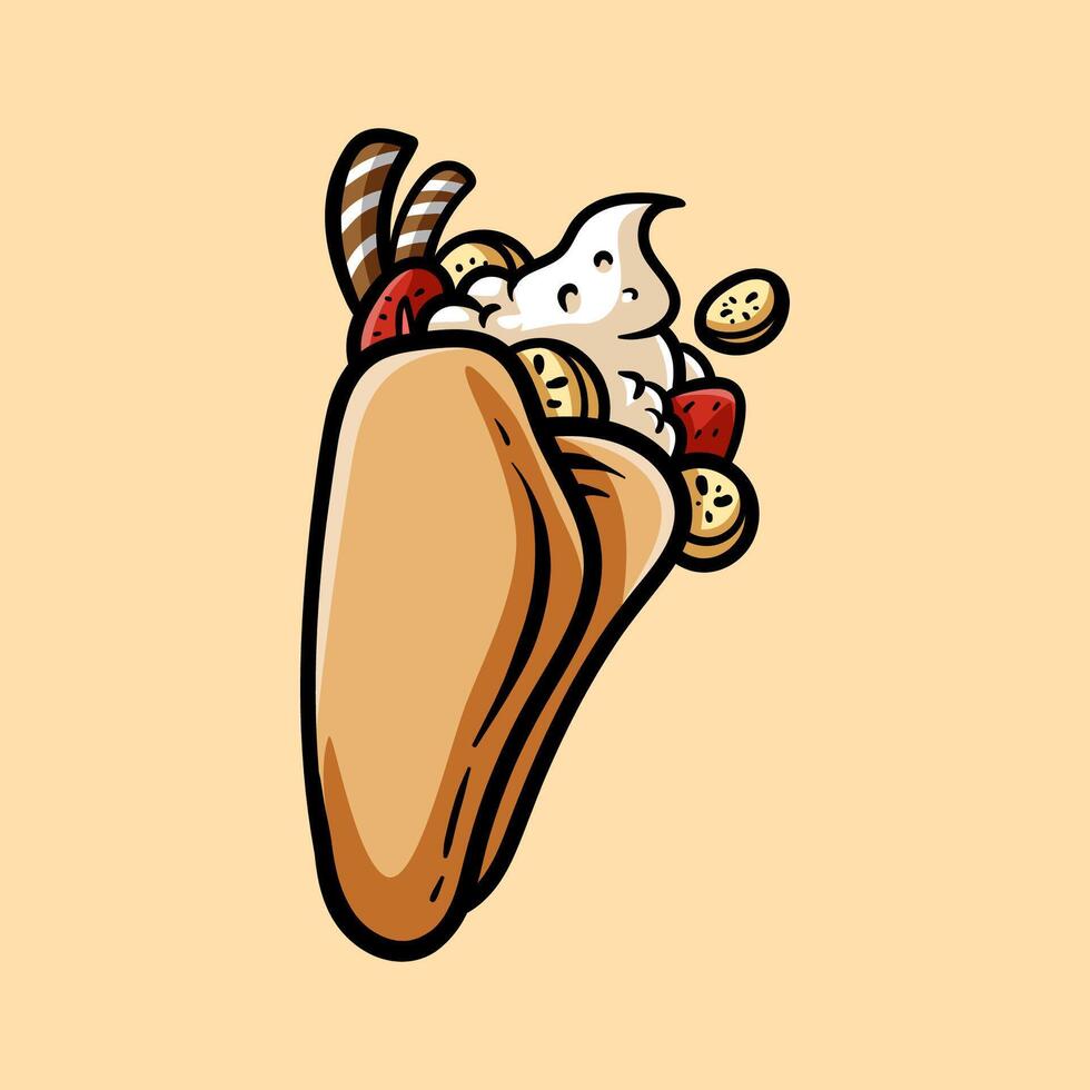 burrito ice cream colored isolated drawing line art style sketch classic vintage design illustration vector