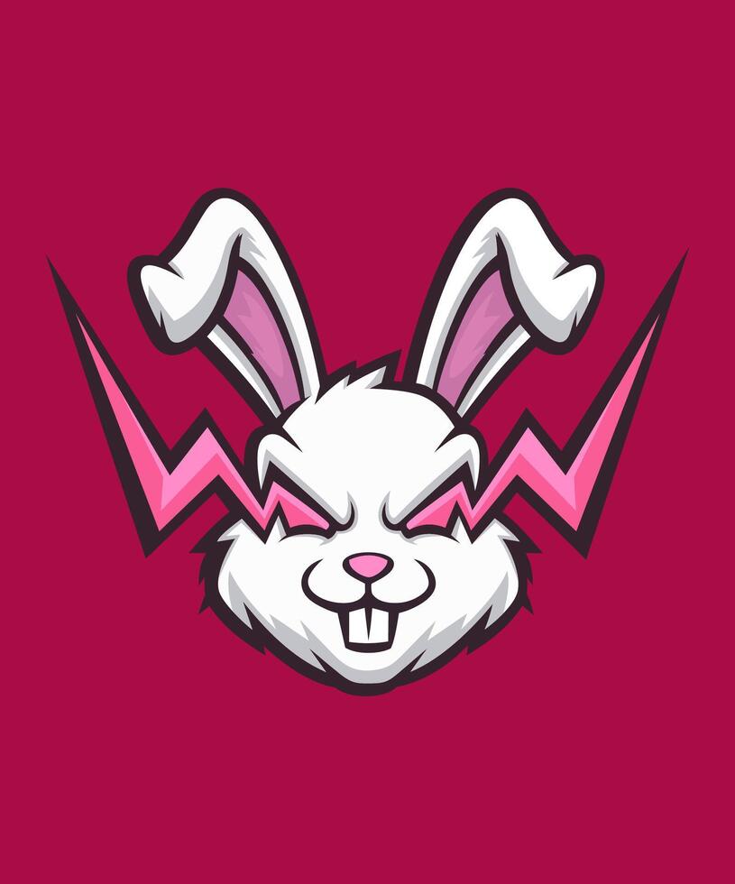 Rabbit With Lightning From Eyes Esport Logo Design, Modern Illustration Concept. vector