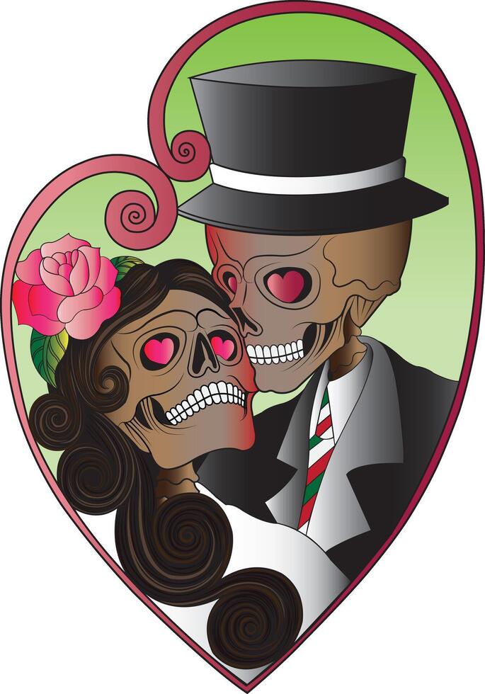 Eternal Love couple skull day of the dead. Hand drawing and make graphic . vector