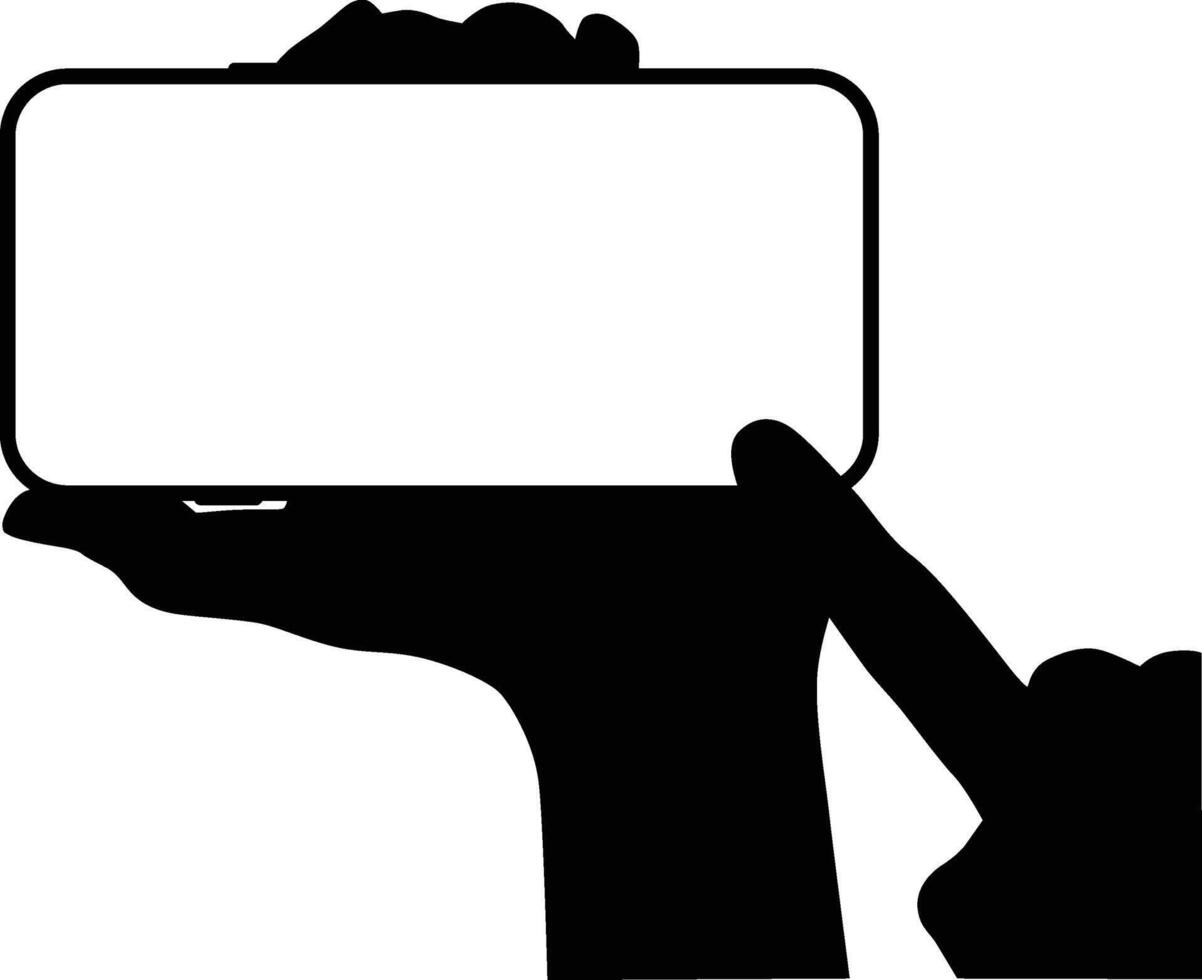 hand touching smartphone silhouette vector