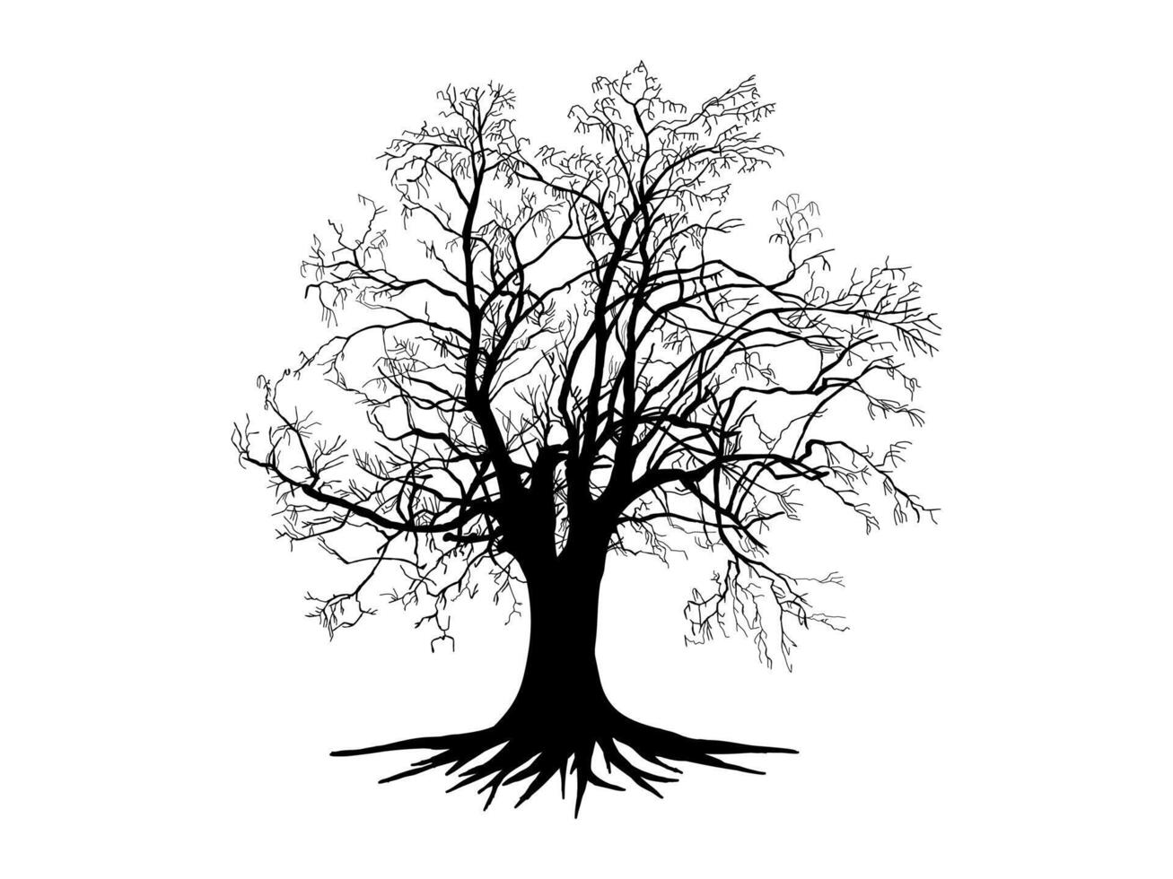 Big black Tree and roots. vector