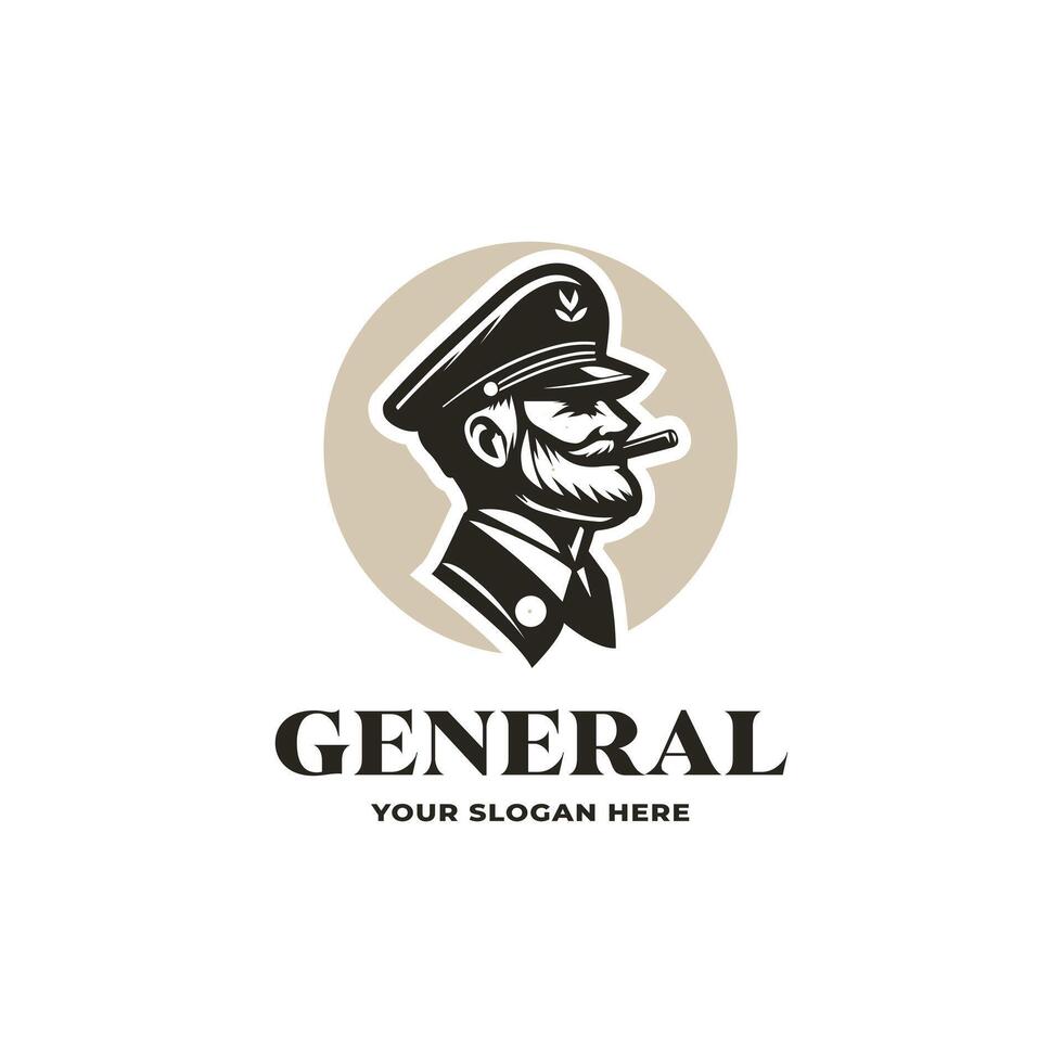 Classic Gentleman With Beard. Army General Commander Military Logo Design vector