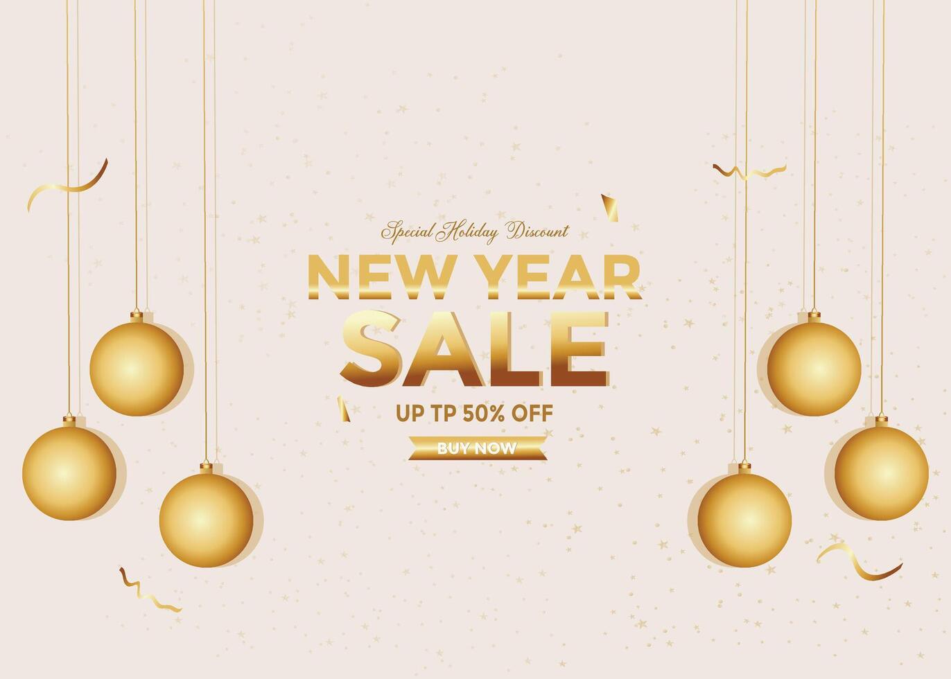 New Year Sale banner with 50 percent off with this sleek banner design on a white background, featuring festive holiday elements and Christmas accents. vector