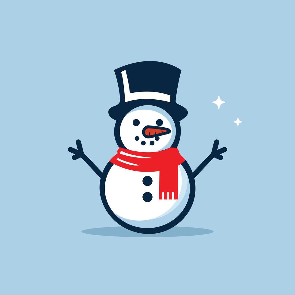 Flat Snowman illustration with snowflake on winter background . vector