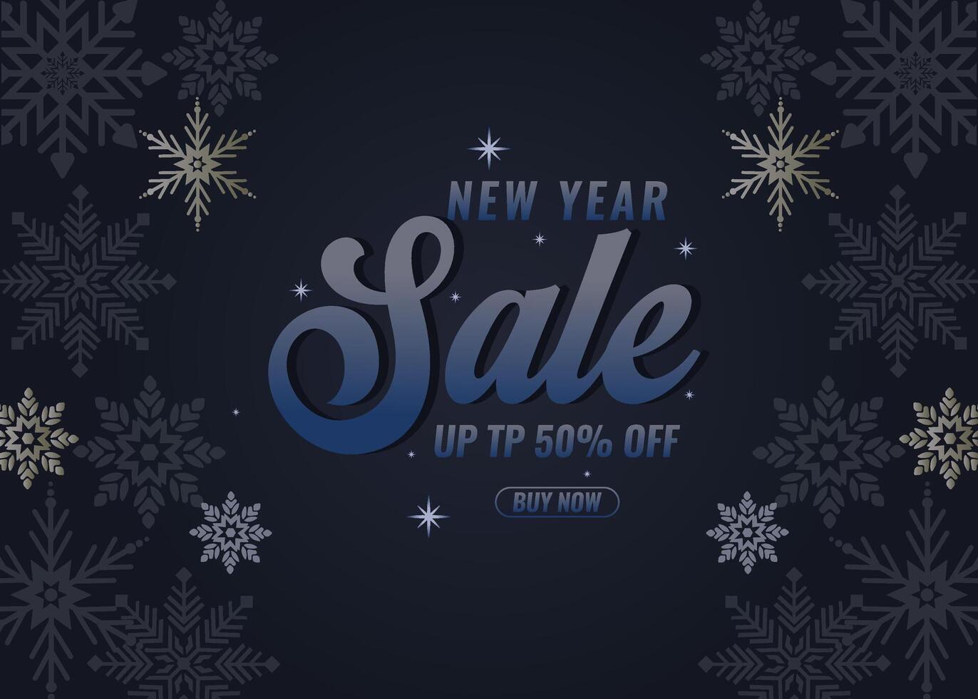 New Year Sale banner. Get 50 percent off with a stylish banner design on a dark background, adorned with festive holiday elements and Christmas highlights. vector