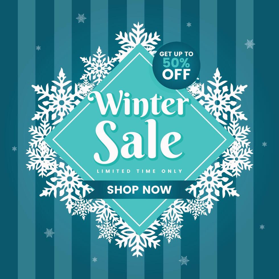 Winter sale special banner template with snow flakes, ice snow frame shopping sale. end of winter illustration. vector