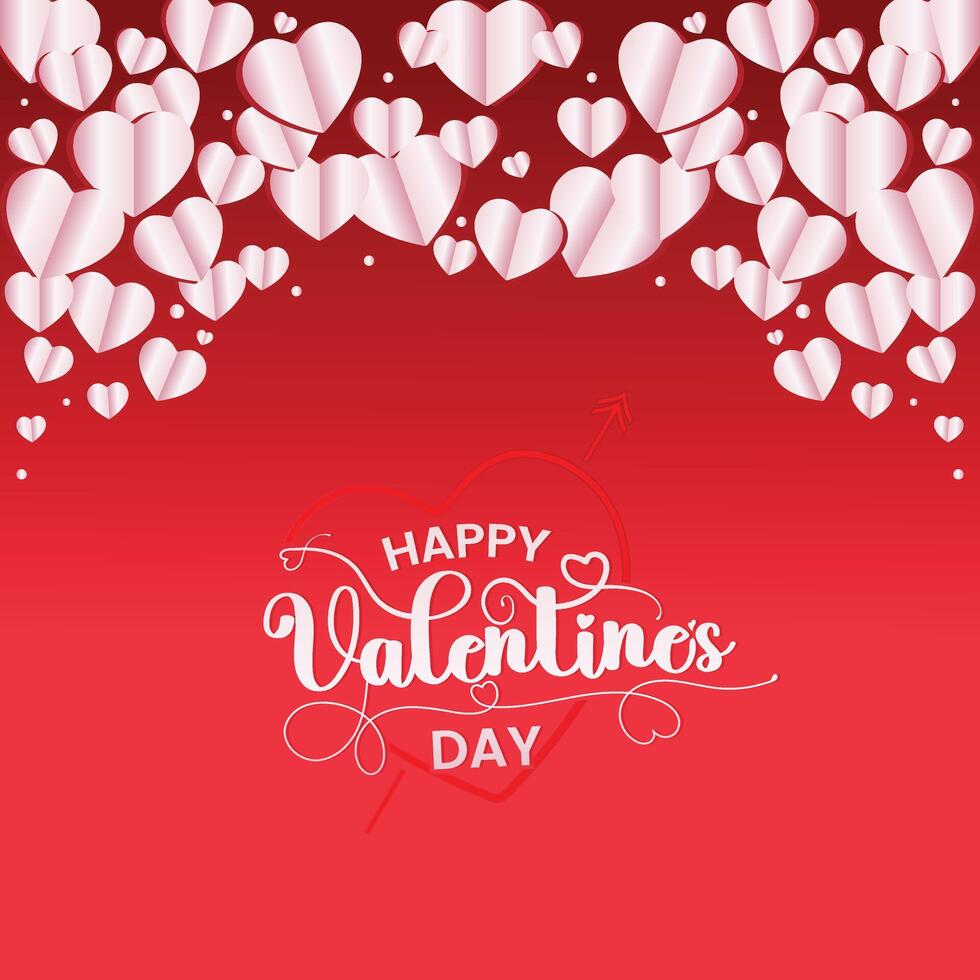 Happy Valentine's Day. Red background adorned with elegant white paper cut heart . vector