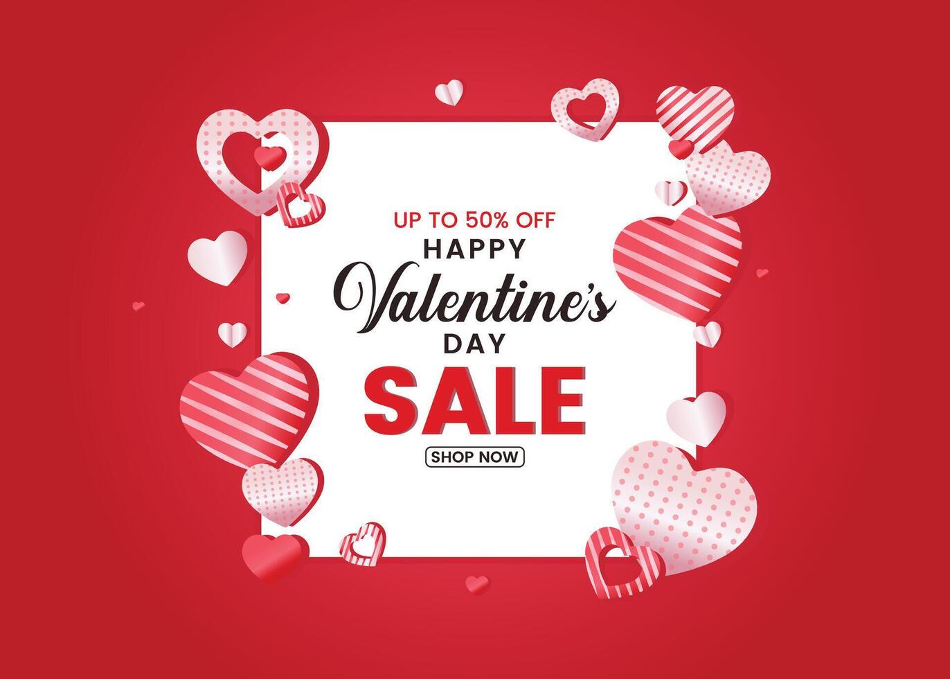 Valentines sale banner template. Valentines day store discount promotion with white space for text and hearts elements in red background illustration. vector