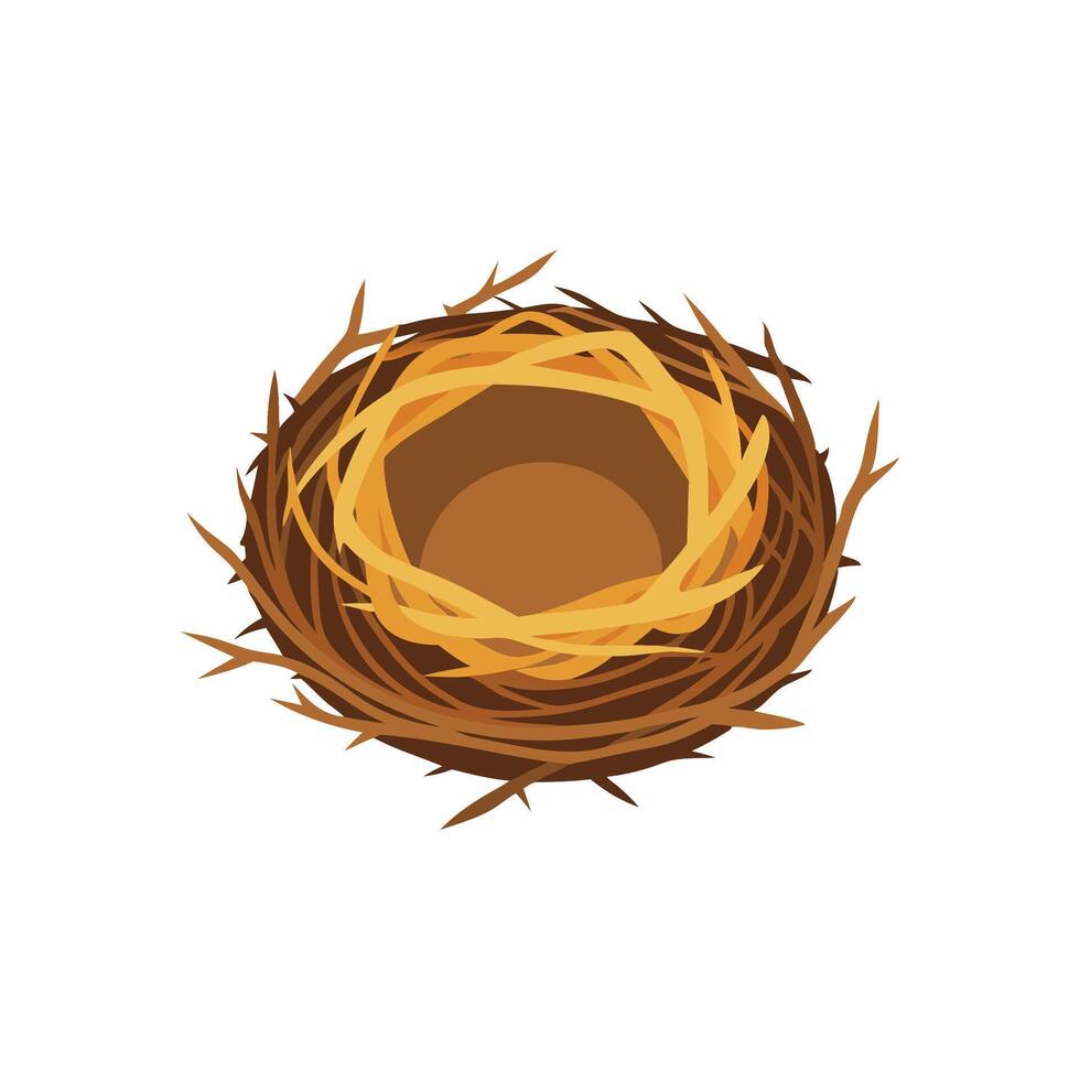 Empty bird nest made of twigs isolated flat illustration on white background vector