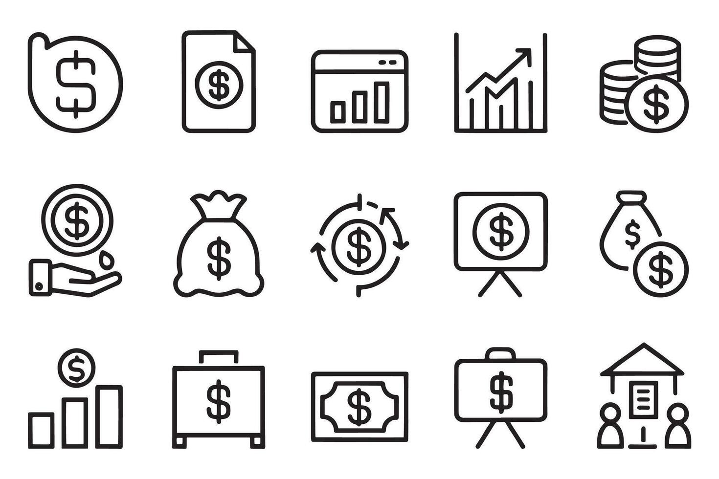 income, salary, money, business related editable icon set isolated flat illustration white background. vector