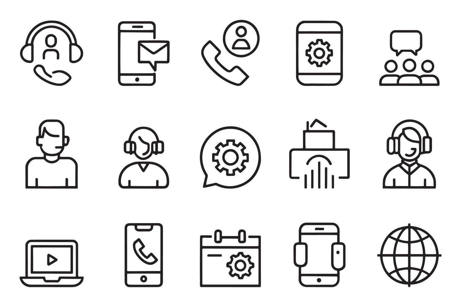 Phone Assistant, Online Help, business people. Contact us related editable icon set isolated flat illustration white background. vector