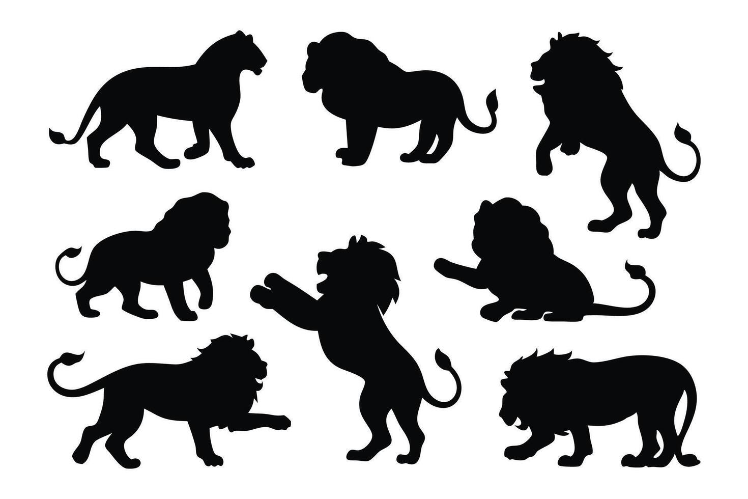 Lion set silhouettes isolated flat illustration on white background vector