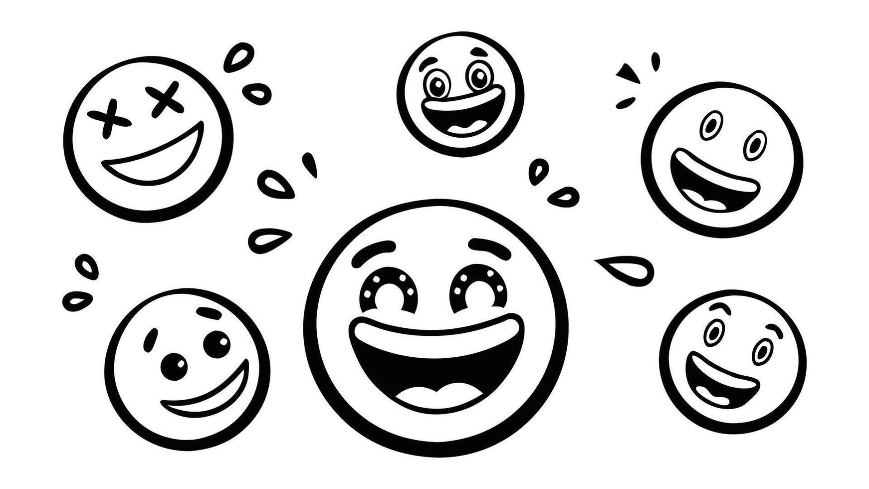 Hand drawn Doodle Emoji face icon set. Hand drawn sketch style. Emoji with different emotion mood, happy, sad, smile face. Comic line art illustration set white background vector