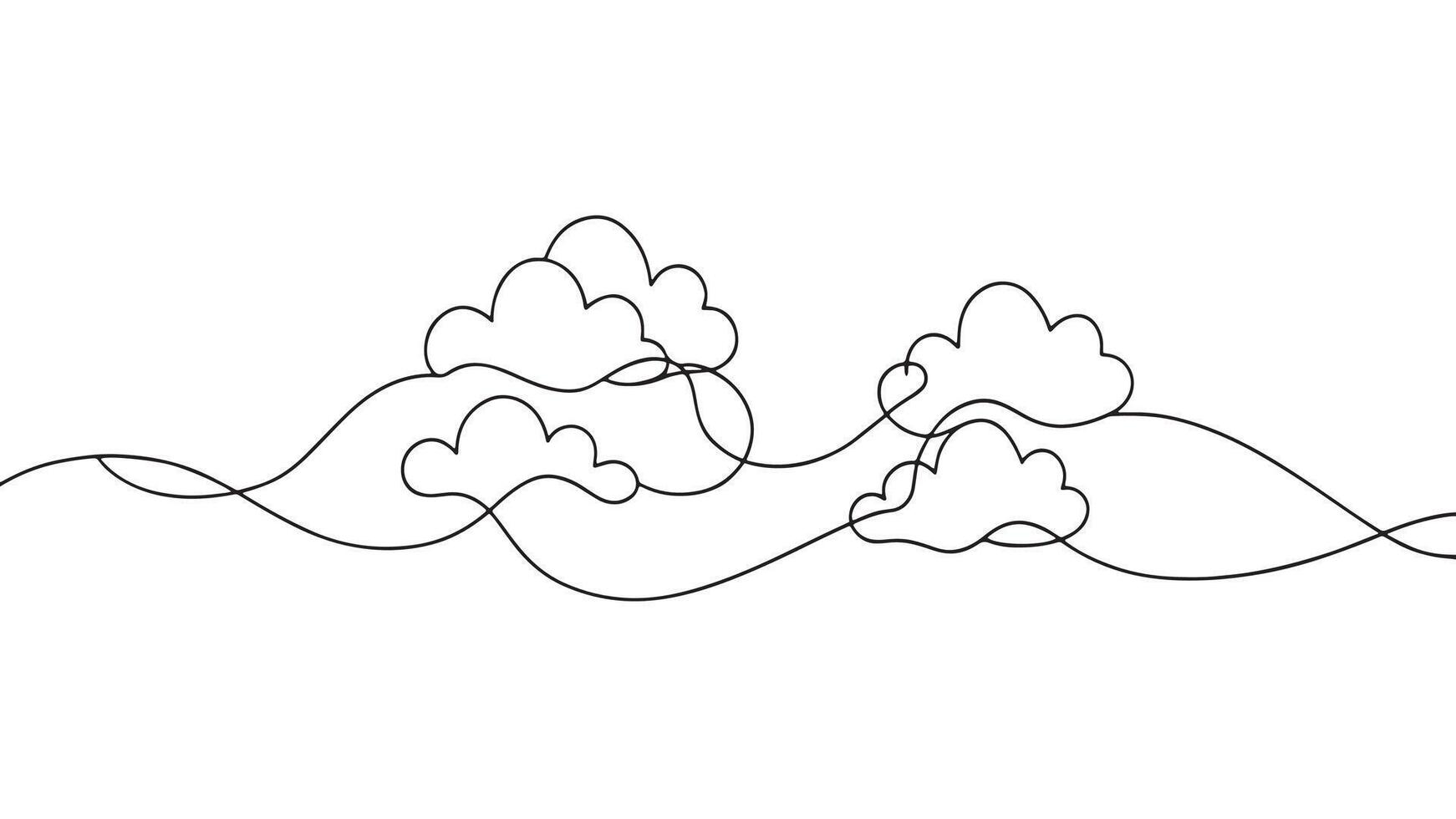 Cloudy sky weather continuous line art isolated on white background vector