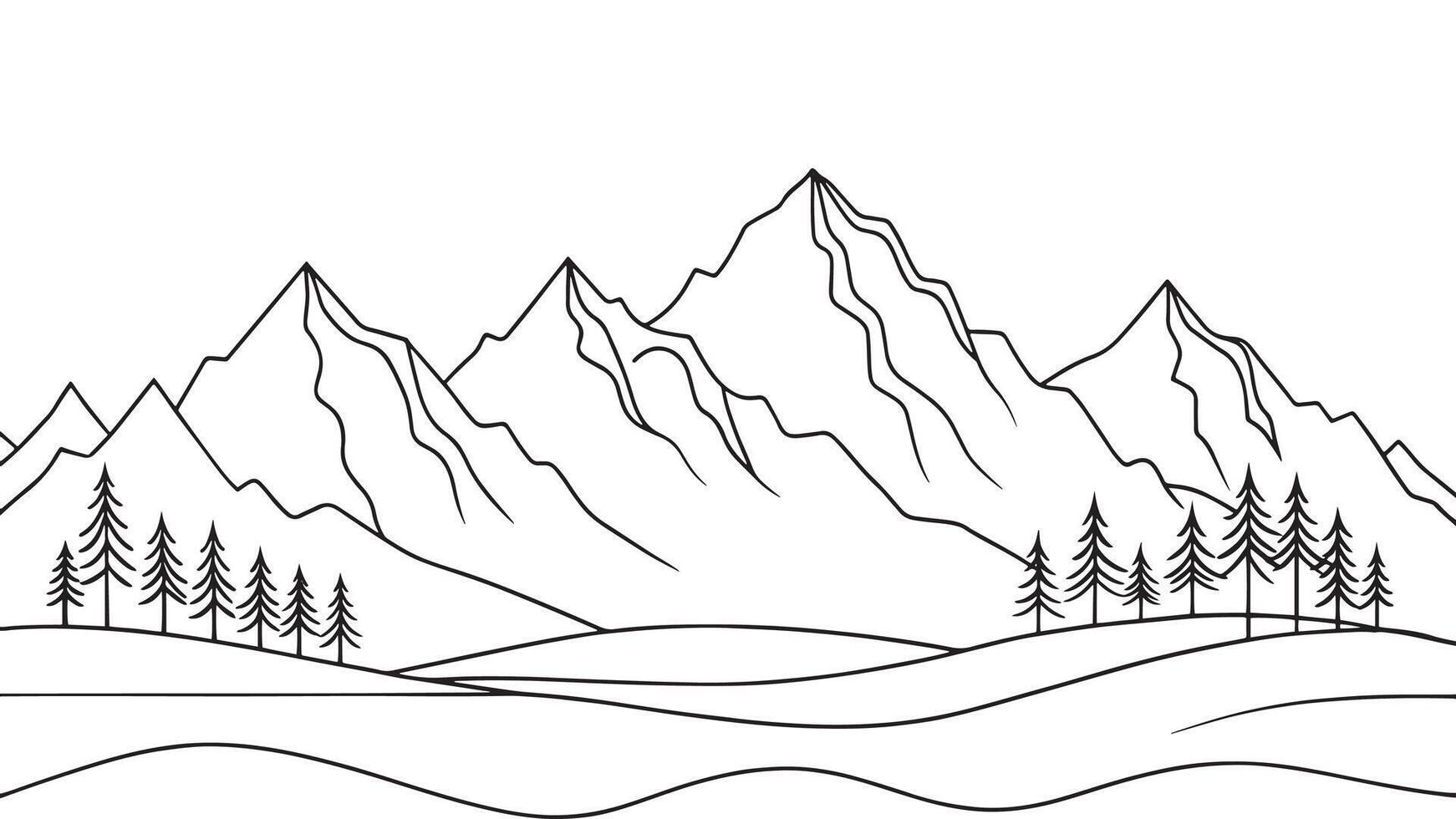 Mountain, lake, beautiful, landscape continuous line art isolated on white background vector