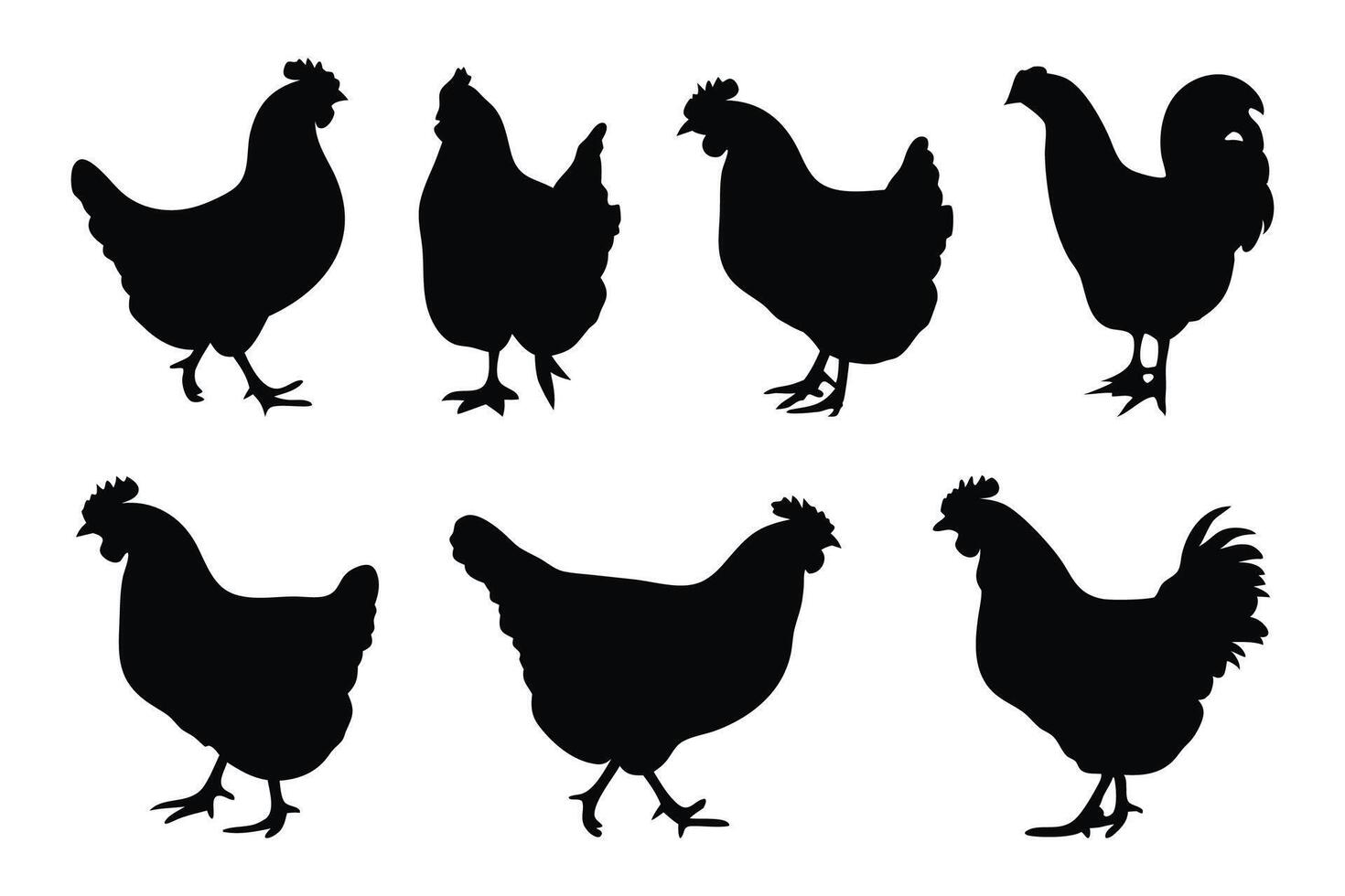 Hen set silhouettes isolated flat illustration on white background. vector