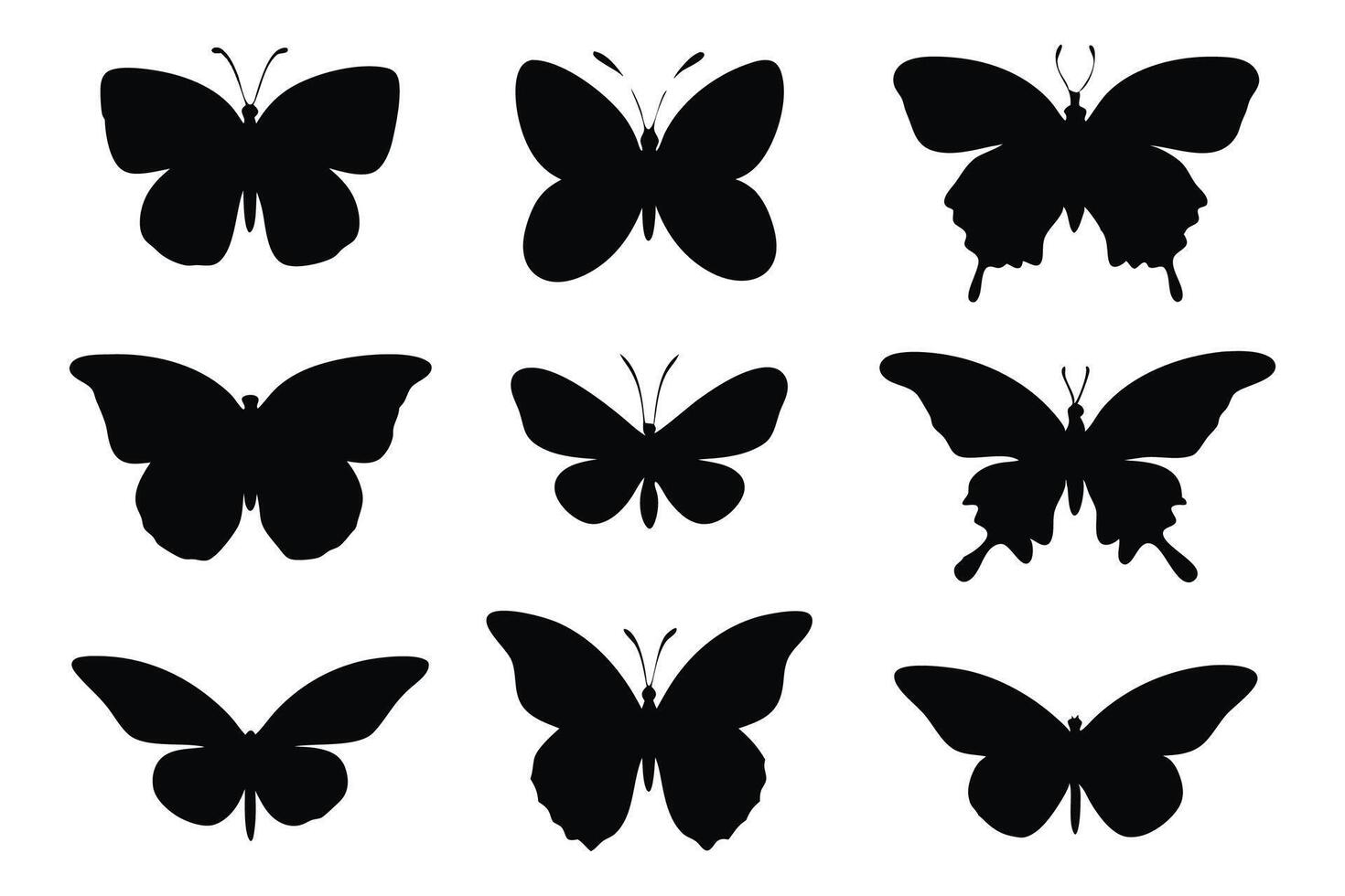 Butterfly set silhouettes isolated flat illustration on white background vector
