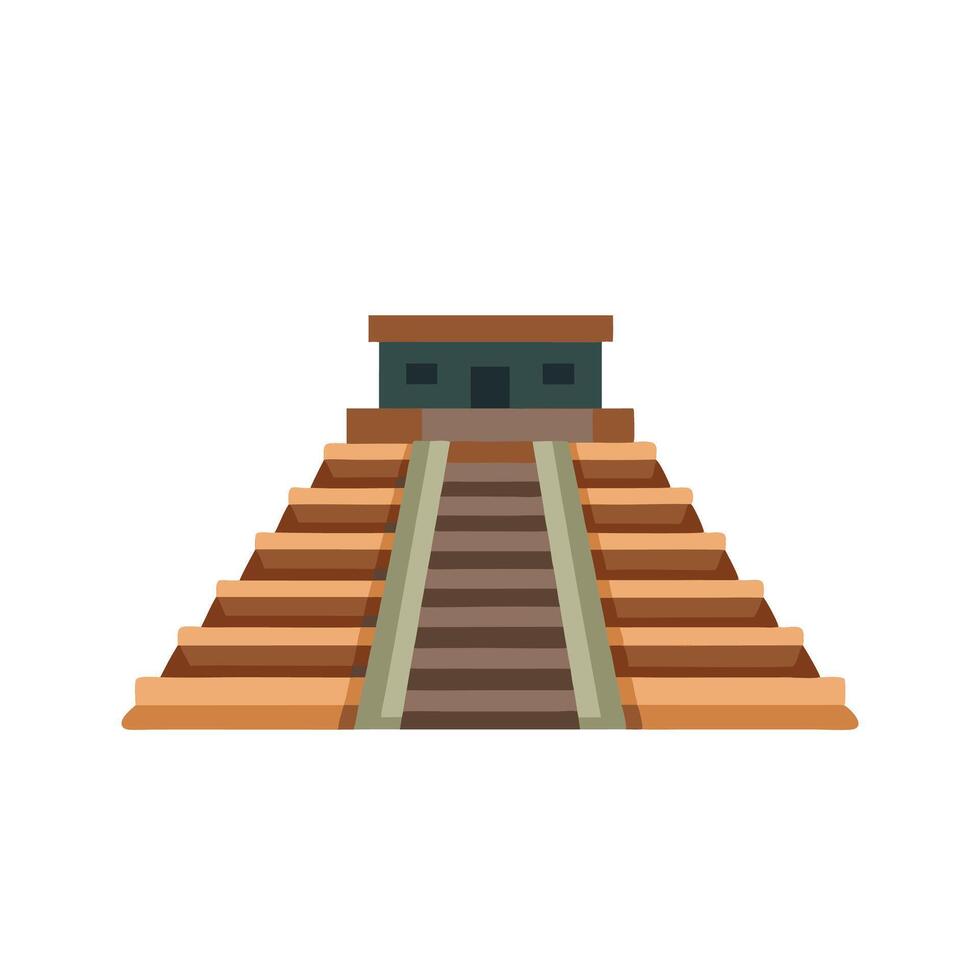 Ancient Mayan pyramid with detailed stone steps isolated flat illustration on white background vector