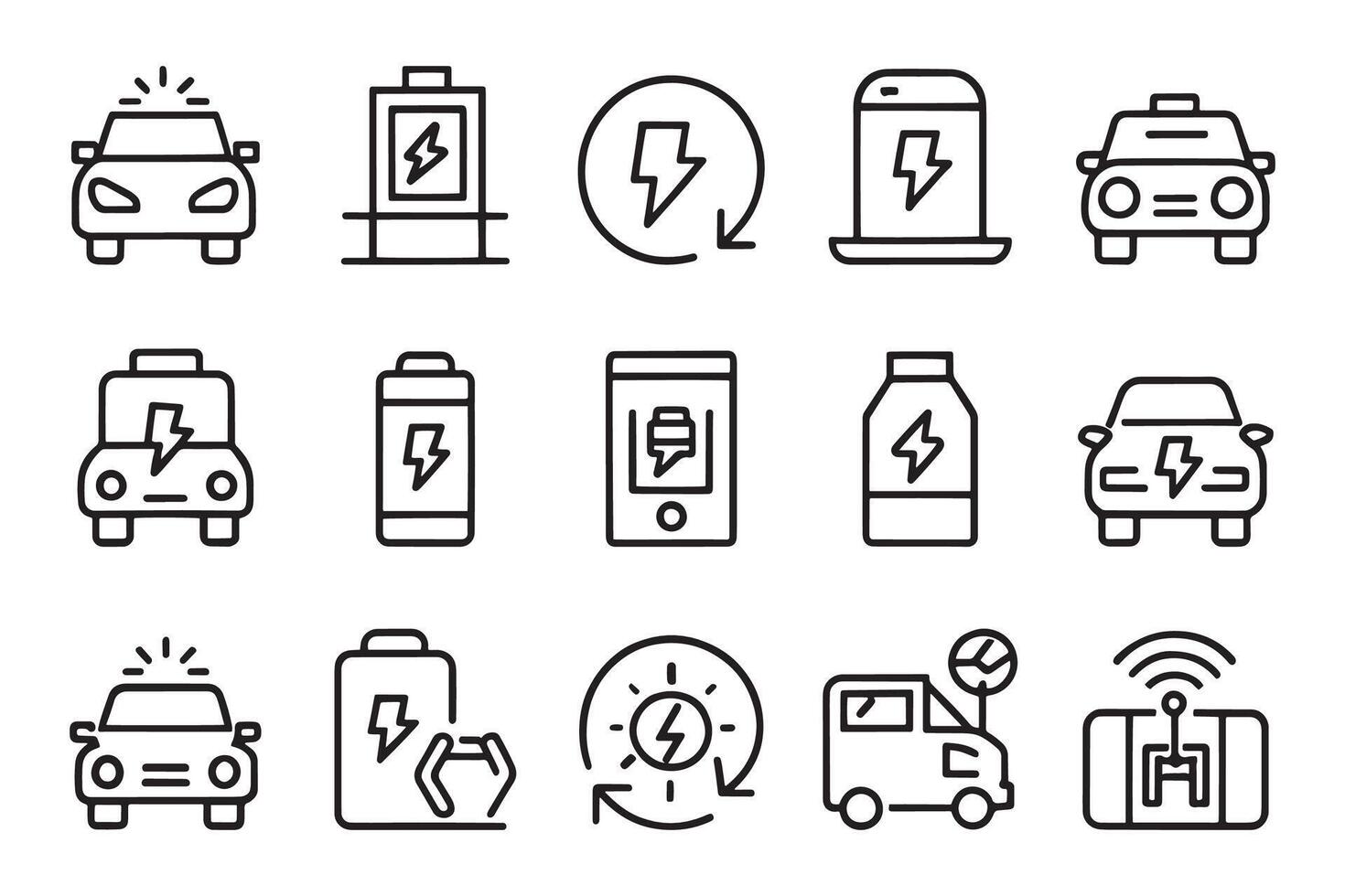 Car Charge Station, Recycle related editable icon set isolated flat illustration white background vector