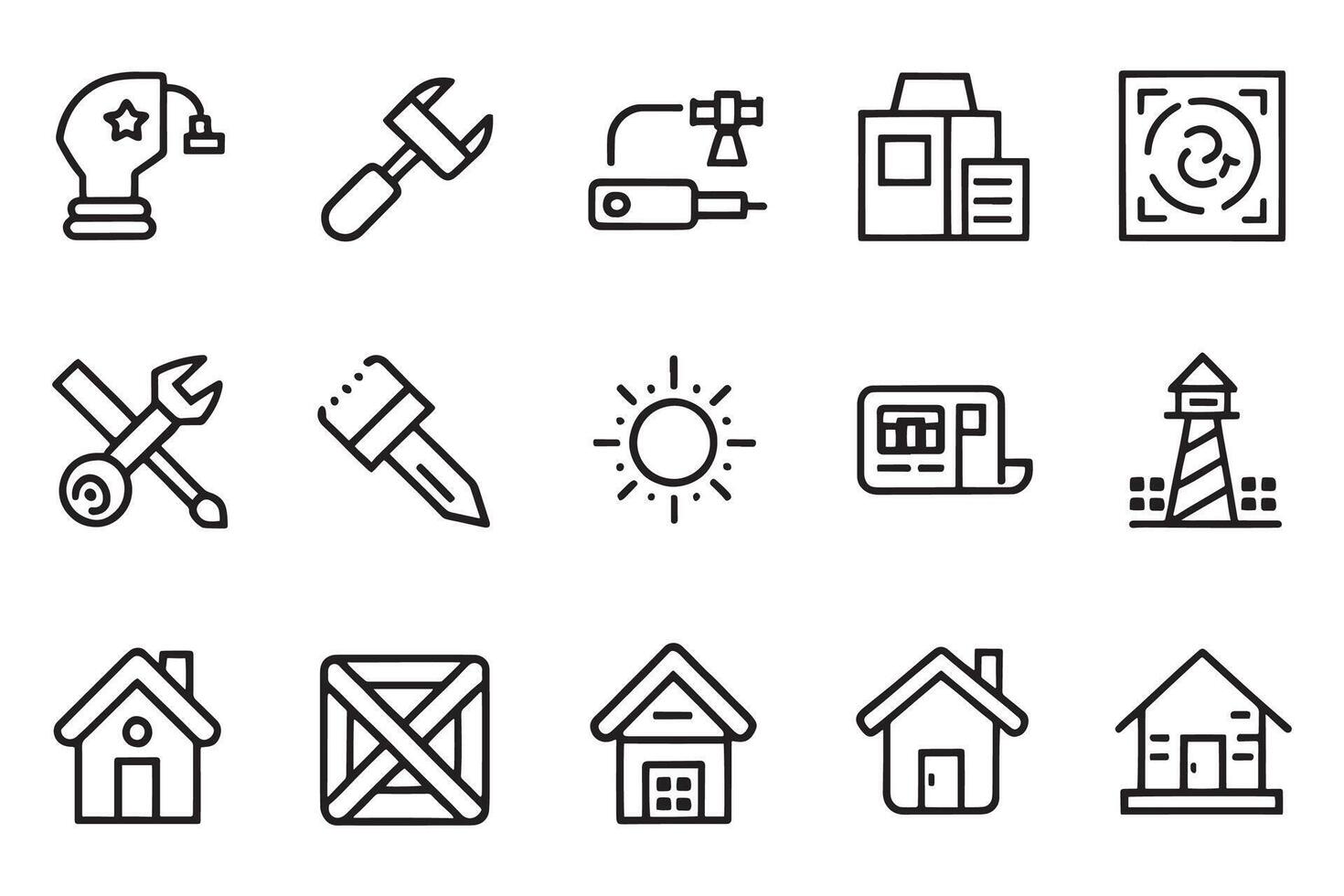 Labor day, construction, renovation related editable icon set isolated flat illustration white background vector