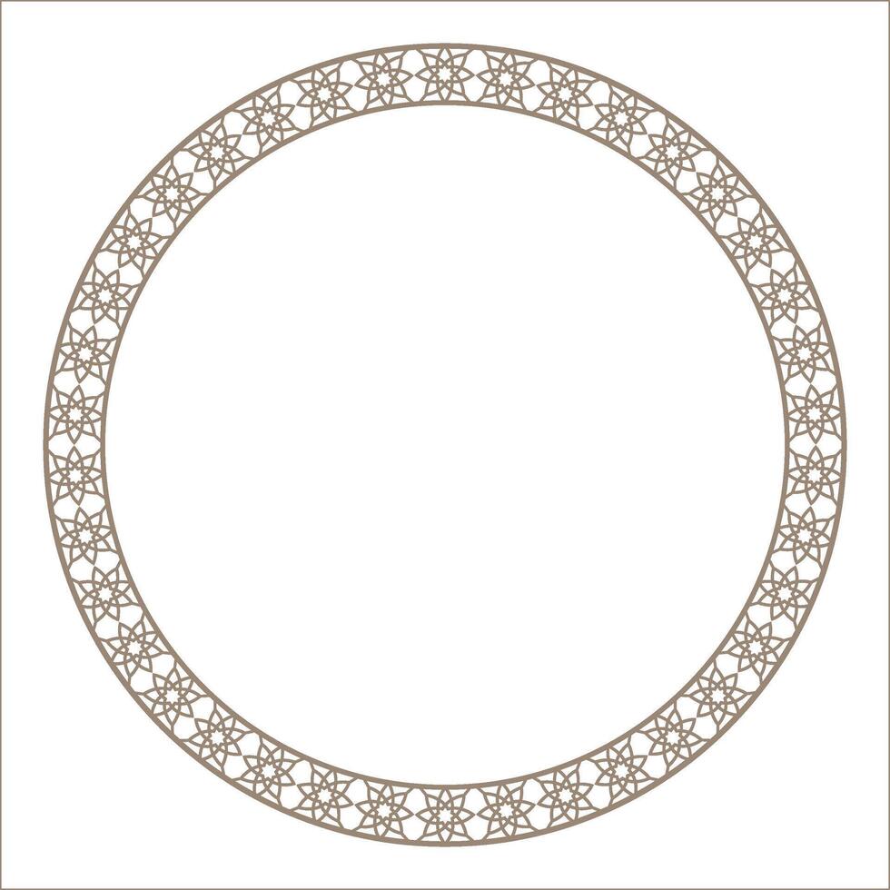 Round decorative frame, luxury frame, seamless arabic, andalusian, oriental, authentic arabian style. Gold andalusian, islamic, geometric style with seamless border. Design plate, ceramic, printing vector