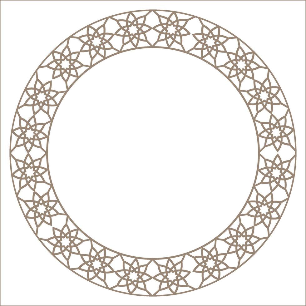 Round decorative frame, luxury frame, seamless arabic, andalusian, oriental, authentic arabian style. Gold andalusian, islamic and geometric style with seamless border. For your design, plate, ceramic vector
