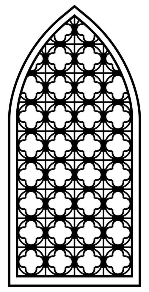 Black ornate Arabic or Islamic Oriental window with mashrabiya pattern. Arch design for interior temples. Cnc pattern, laser cutting, wall decor, hanging, stencil, engraving. Palace architecture vector