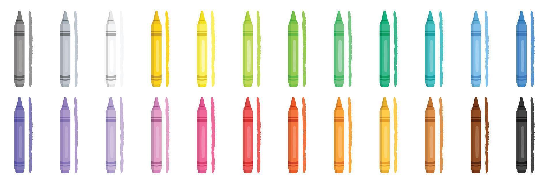 Office stationery crayon icons set in flat style. Pencil illustration on isolated background. Felt pen, marker sign business concept. vector