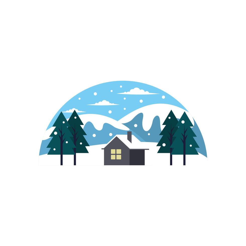 Winter Mountain, Home, And Tree landscape circle illustration template design, suitable for christmas vector