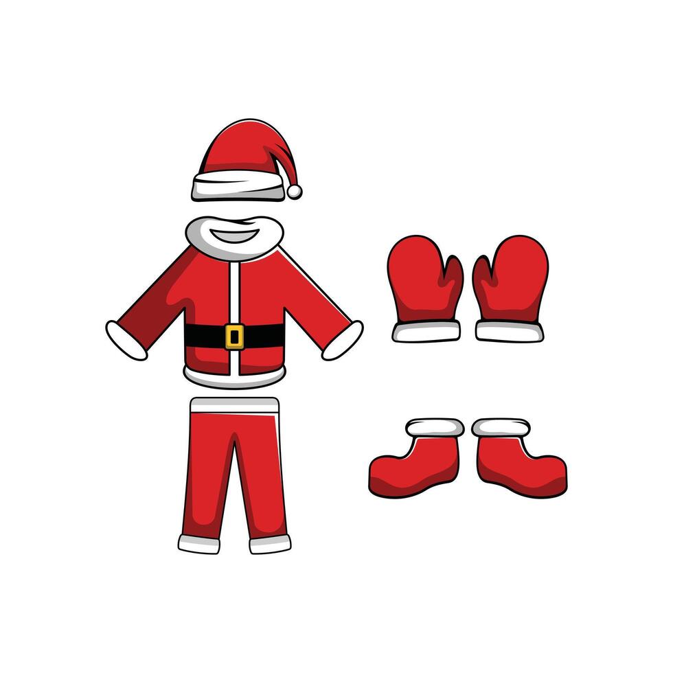 Set of Santa Costume illustration design template, Christmas clothes and accessories element santa vector
