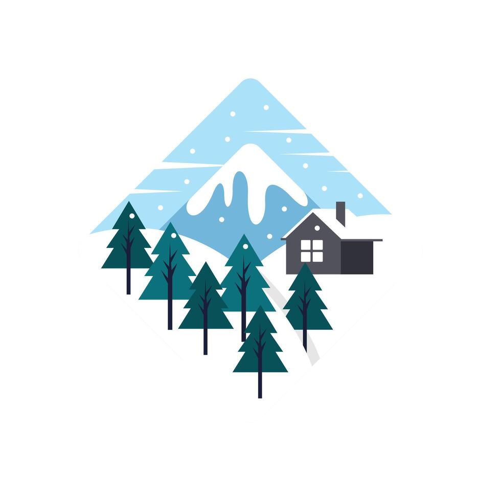 House in Winter with Tree and Mountains illustration design, illustration for Christmas design vector