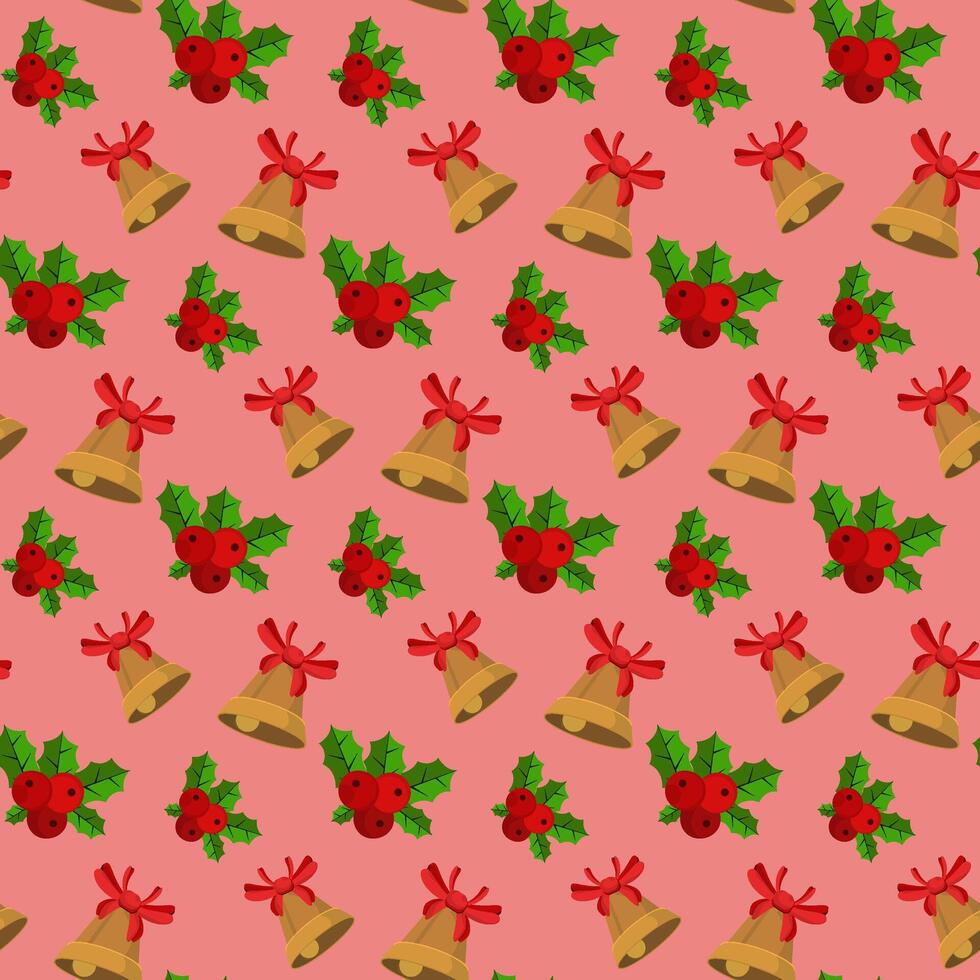holly berries and bells christmas seamless pattern vector