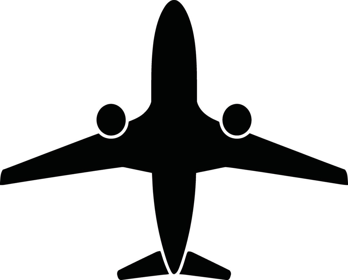 top view airplane silhouette illustration. Black airplane icon isolated on white background. vector