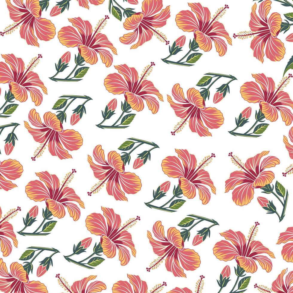 Tropical hibiscus floral pattern. Colorful hibiscus pattern art. Seamless summer flower design. vector