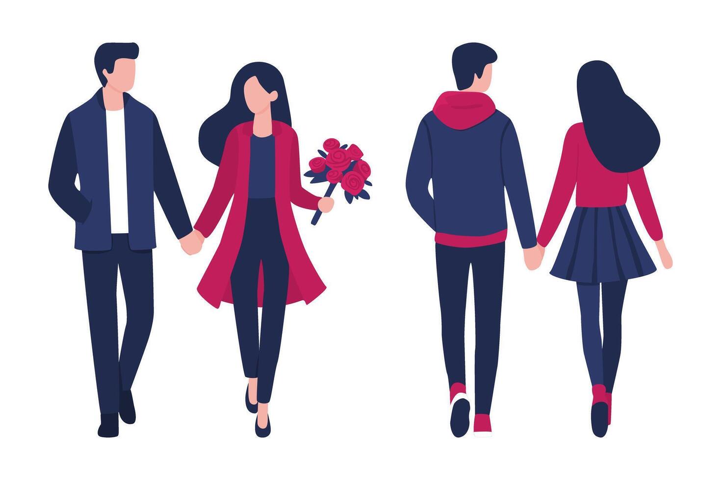 Couples Walking Together with Flowers vector