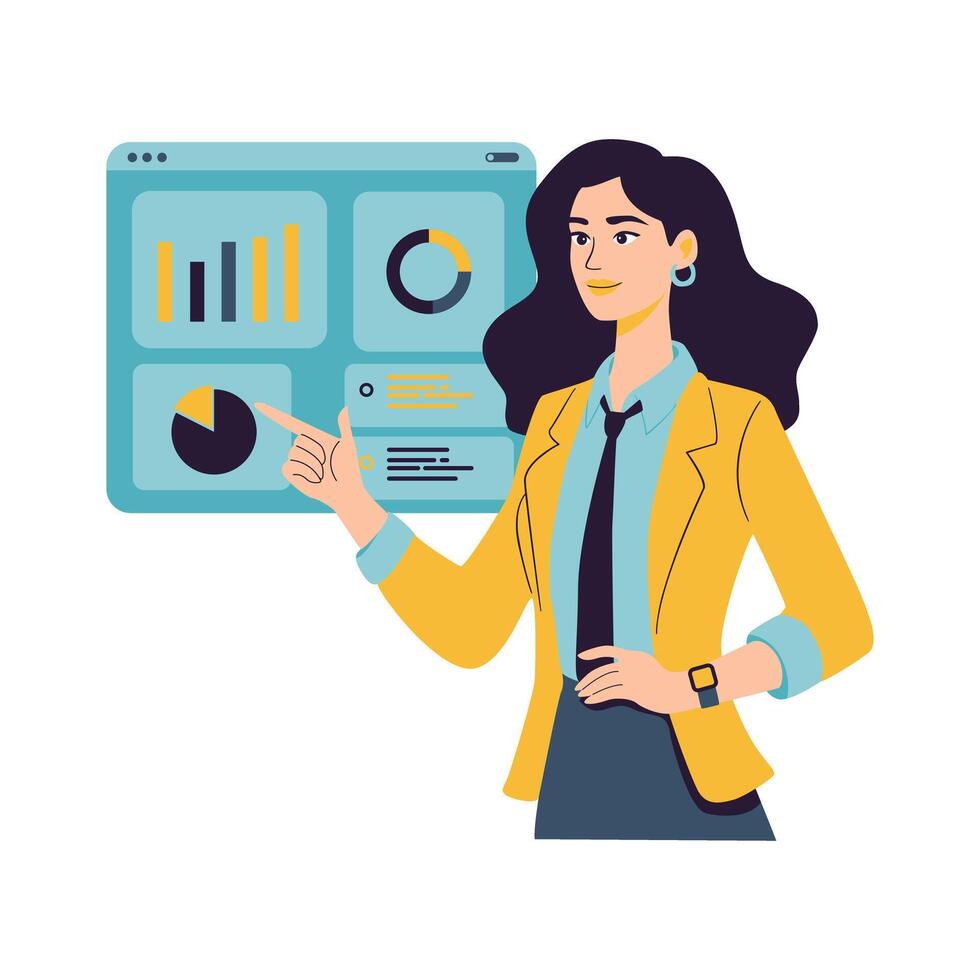 Businesswoman Analyzing Data and Charts vector