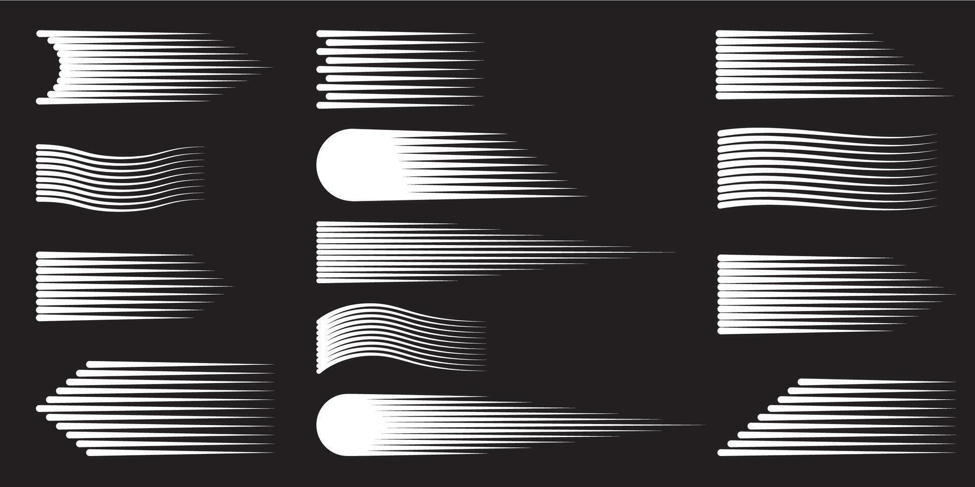 Comic-style speed lines in black with smooth, rounded edges. collection. vector