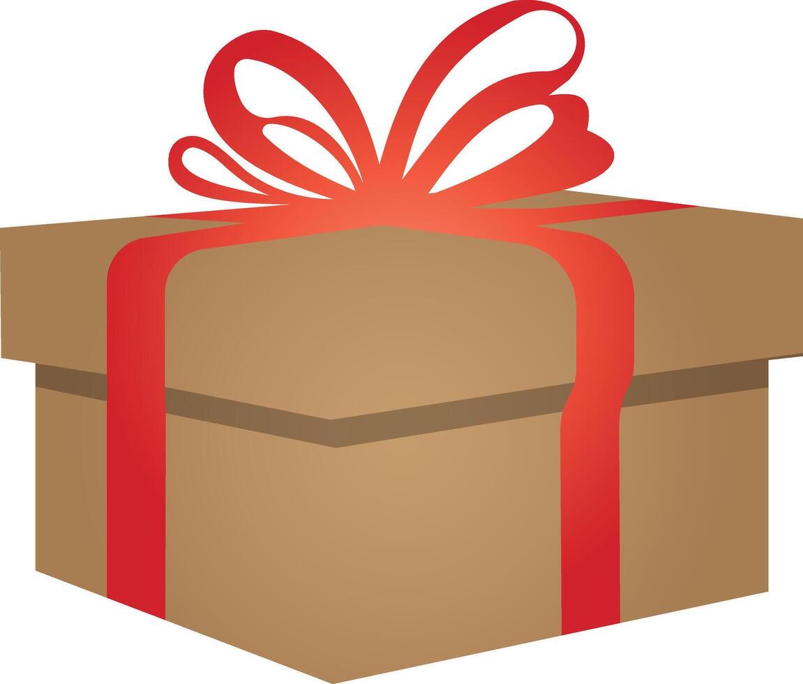 A brown gift box with a red ribbon illustration on white background vector