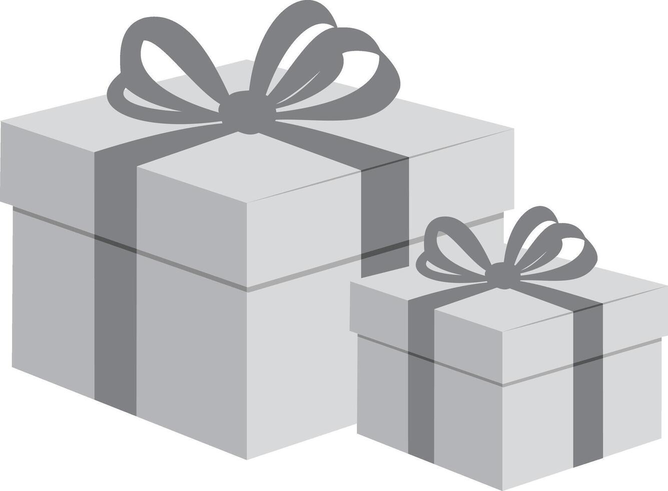 grayscale boxes with a ribbon tied around the top. vector