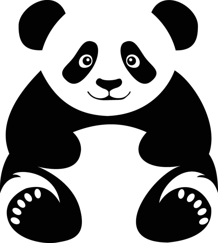 a black and white drawing of a panda bear on a white background. vector