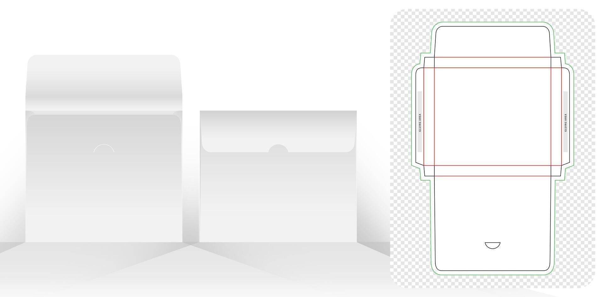 Box packaging die cut envelope template design isolated white background for your design, packaging branding, product compartment unique designs, minimalist conceptual holder, stationery pack template vector