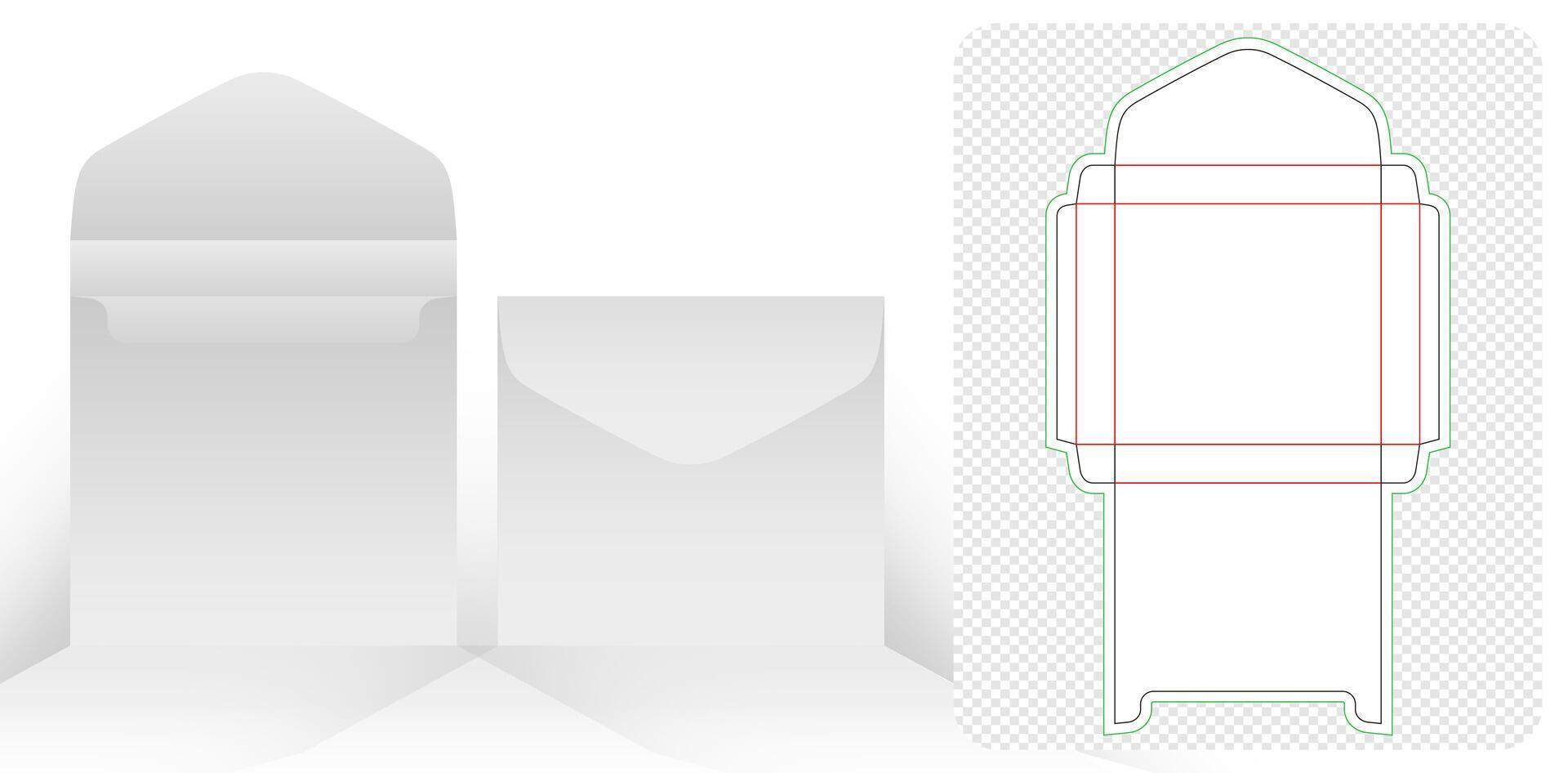 Envelope square model packaging die cut template design 3d mockup isolated white backgrounds for packaging branding, products compartment unique designs, minimalist conceptual holder, stationery packs vector