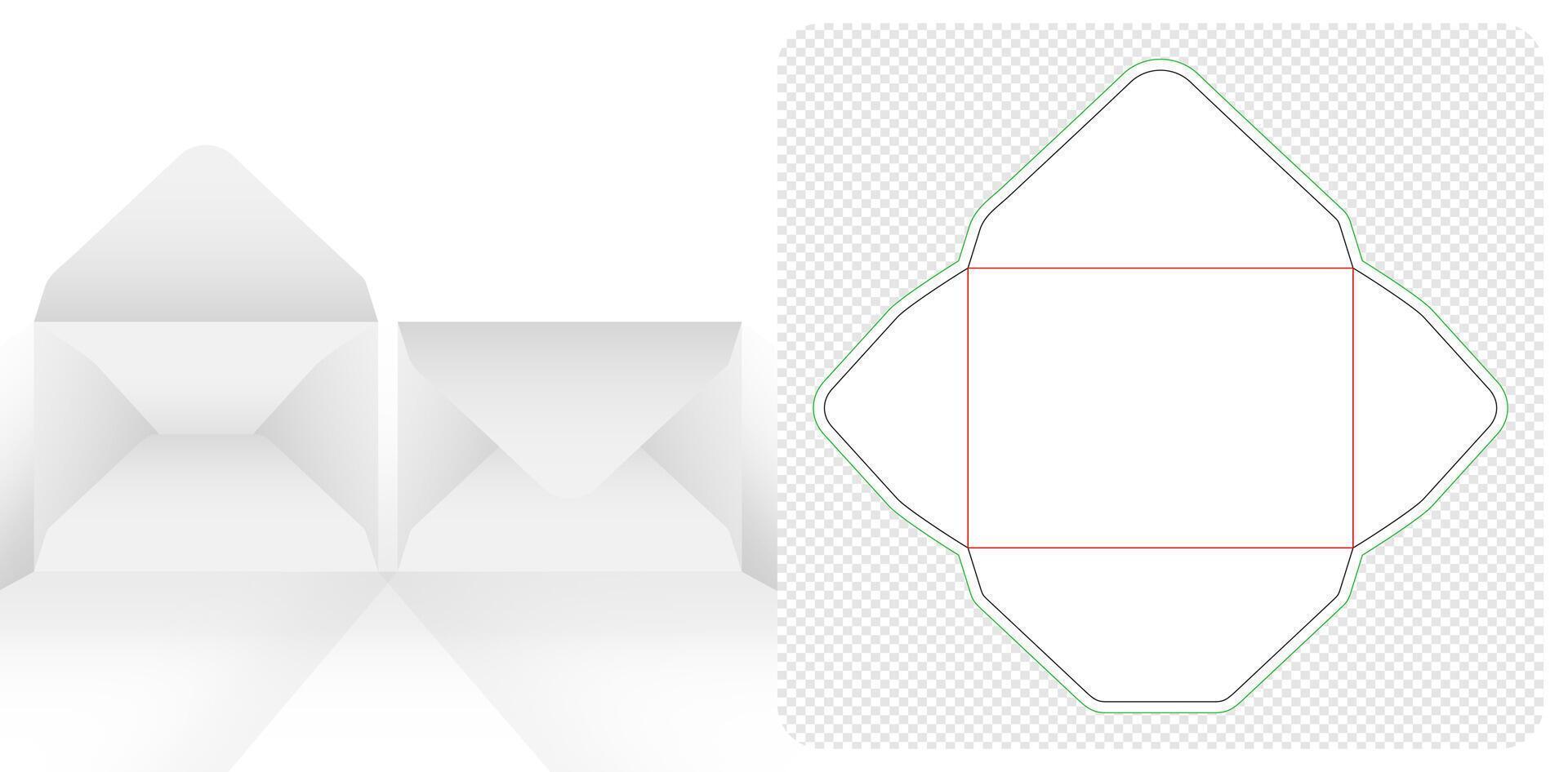 White paper envelope die cutting with shadow on transparent isolated white backgrounds Template for your message, packaging branding, products compartments unique designs, minimalist conceptual holder vector