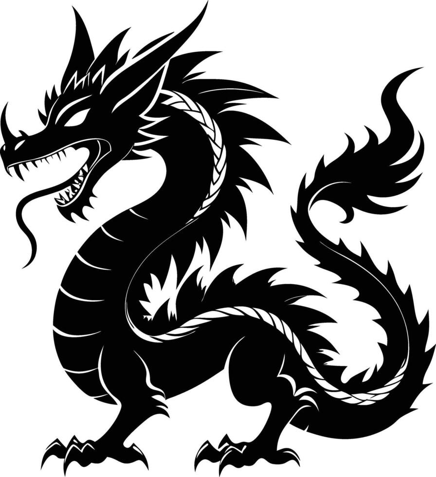 Intricate Chinese Dragon Silhouette vector